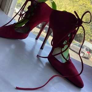 Topshop burgundy lace up mules